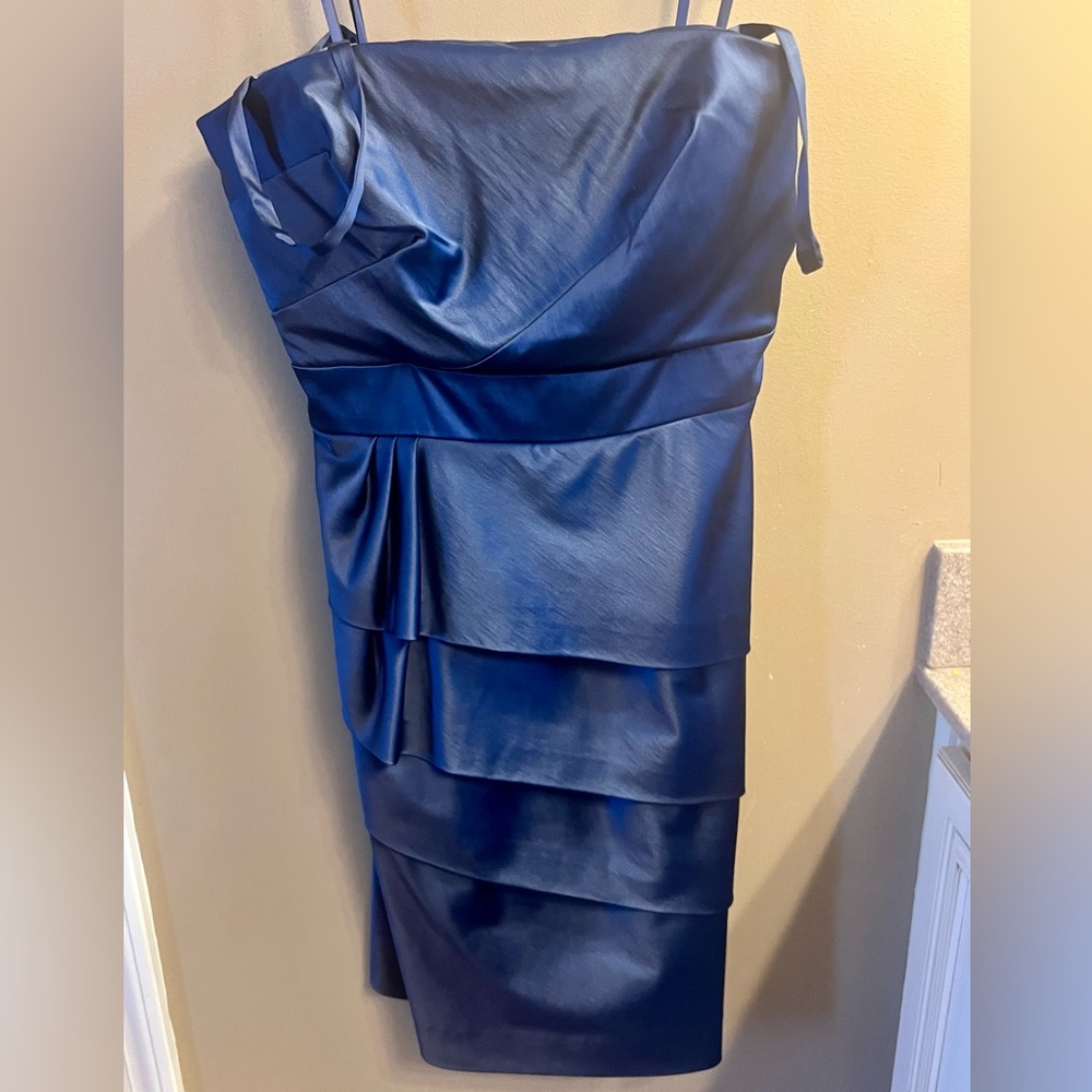 ANTONIO MELANI Navy Blue Satin Tiered cocktail Dress